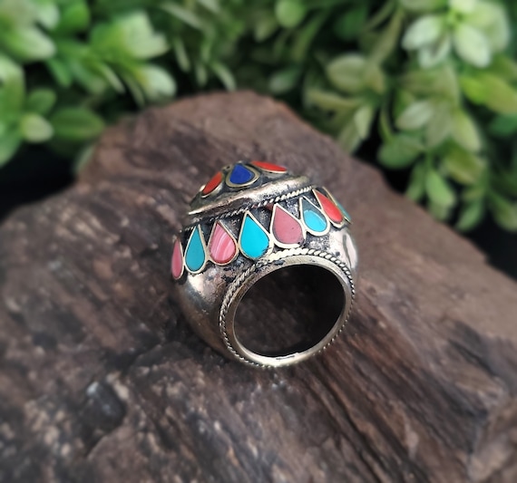 Afghan Dome Statement Ring,Lapis Ring,Turquoise R… - image 7