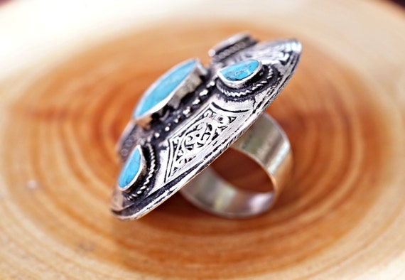 Turquoise Statement Ring,Afghan Ring,Kuchi Turquo… - image 3
