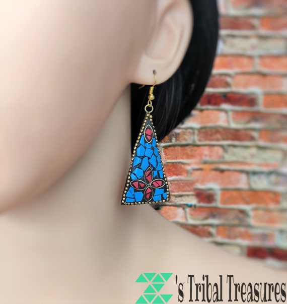 Green And Red stone Earring,Sky Blue Earring,Bras… - image 7