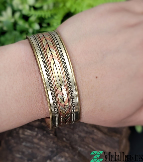 Wide cuff bracelet,Men cuff bracelet,Copper bracelet,… Gem