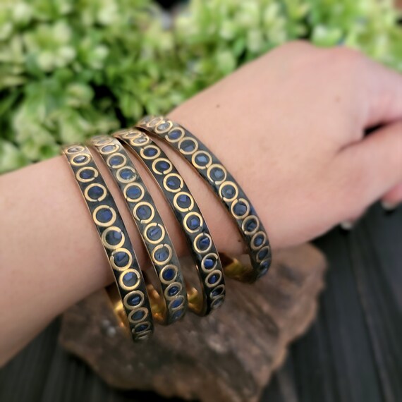 Blue vintage bangles,Stackable bangles,Tibetan ba… - image 2