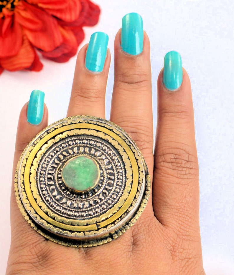 Afghan Kuchi Tribal Malachite stone Ring Bohemian Jewelry,Kuchi Ring,Afghan Jewelry,Green Ring,Hippie Ring,Free Shipping Gift for her