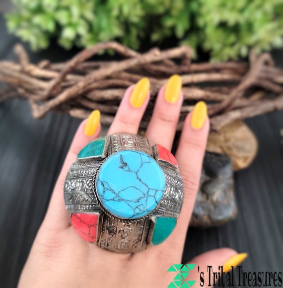 Chunky turquoise ring,Afghan ring,Kuchi tribal ri… - image 9