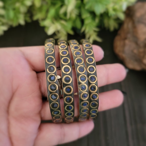 Blue vintage bangles,Stackable bangles,Tibetan ba… - image 6