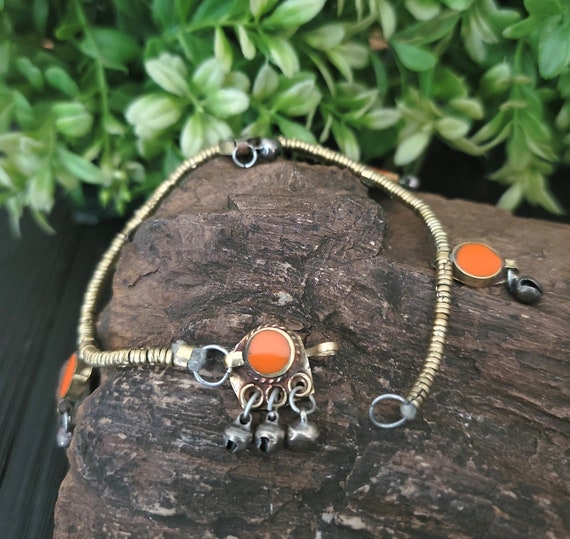 Orange enamel stone Anklet pair ,Gypsy anklet,Afg… - image 6