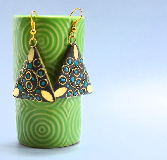 Nepali earring,Boho earring,Turquoise earring,Mos… - image 4