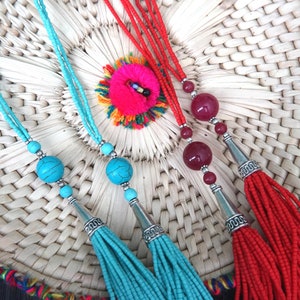 Multi-Strand beaded necklace,Indian ruby beaded necklace,Turquoise beads necklace,Seed bead necklace,Seed bead layered necklace