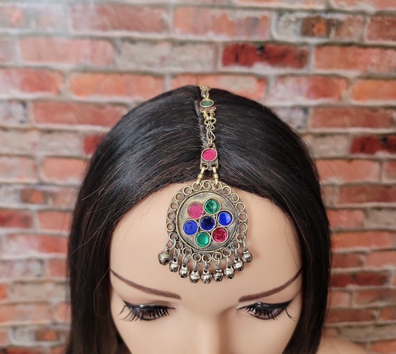 Multi Gem Maang Tikka,Tribal forehead jewelry,Mat… - image 3