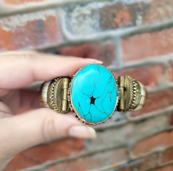 Turquoise bone bracelet,Camel bone bangle,Blue Tu… - image 2