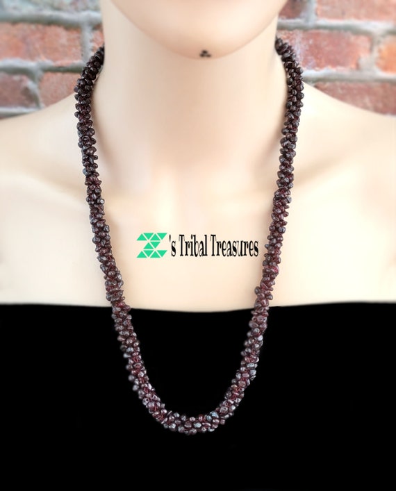 Dark red indian ruby mala,Statement necklace,Bead… - image 2