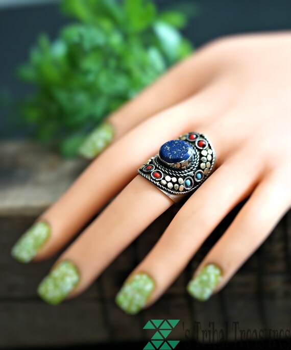 Lapis lazuli Afghan ring ,Kuchi ring,Gypsy ring,L… - image 9