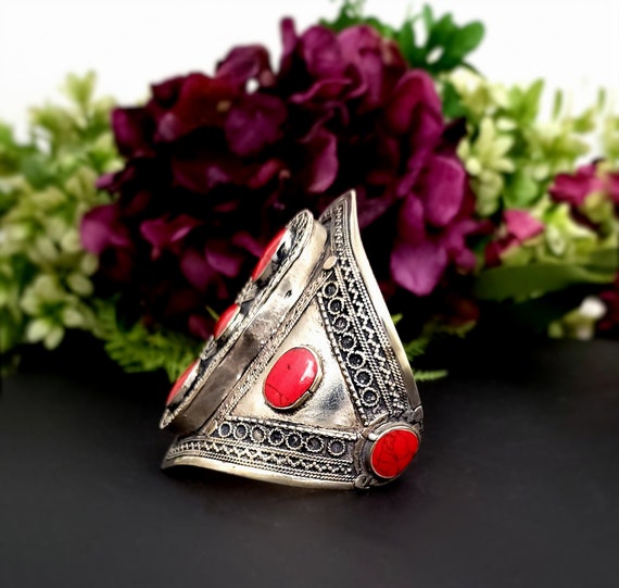 Tribal red stone cuff,Afghan Bracelet,Afghan kuch… - image 4