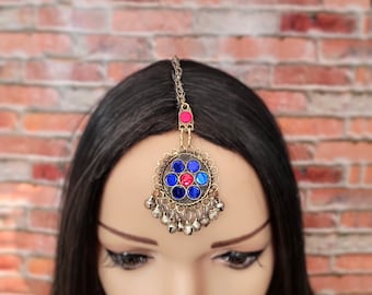 Blue Stone Maang Tikka,Tribal forehead jewelry,Matha Patti,Afghan hair jewelry,Kuchi tika,Hair jewelry,Forehead jewelry,Hair accesorie