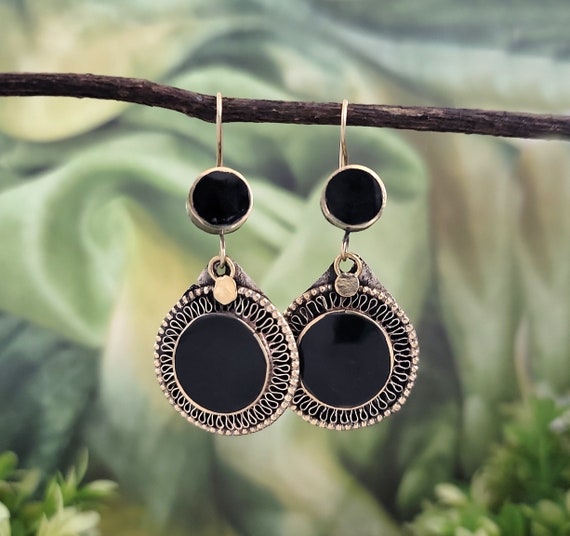 Black enamel earring,Kuchi black earring,Afghan j… - image 2