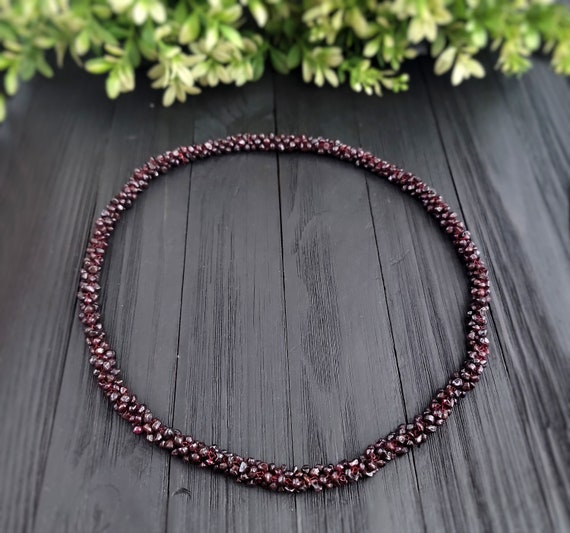 Dark red indian ruby mala,Statement necklace,Bead… - image 4
