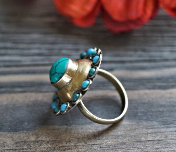 Green turquoise Afghan ring,Statement ring,Kuchi … - image 3