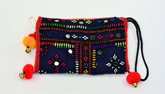 Dark blue and red clutch bag,Sindhi embroidery ba… - image 3