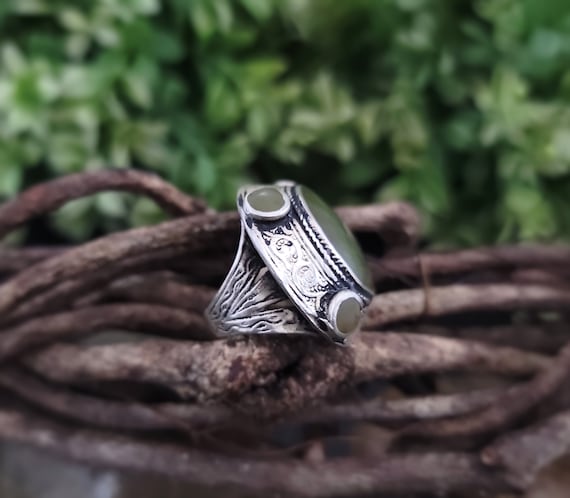 Green agate ring,Afghan ring,Gypsy ring,Kuchi rin… - image 3