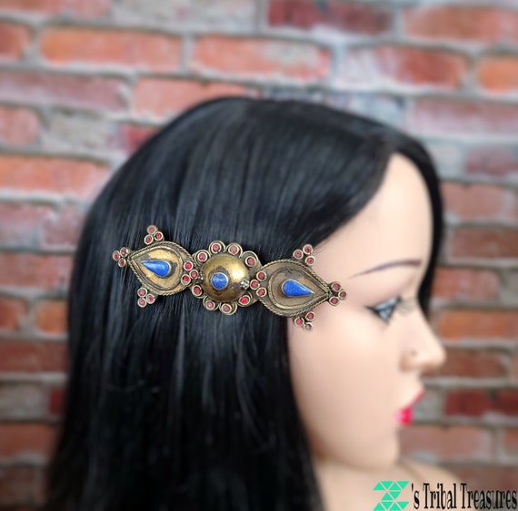 Lapis Hair Clip,Turquoise Hair Clip,Kuchi Tribal Hair Clips,Afghan Hair Clips,Gypsy Hair Barrette,Boho Barrette,Ethnic Hair Accessories