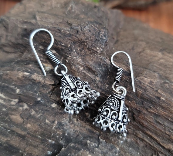 Mini jhumka earring,Indian jhumka,Antique silver … - image 1