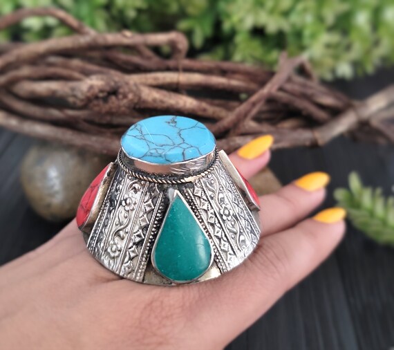 Chunky turquoise ring,Afghan ring,Kuchi tribal ri… - image 10