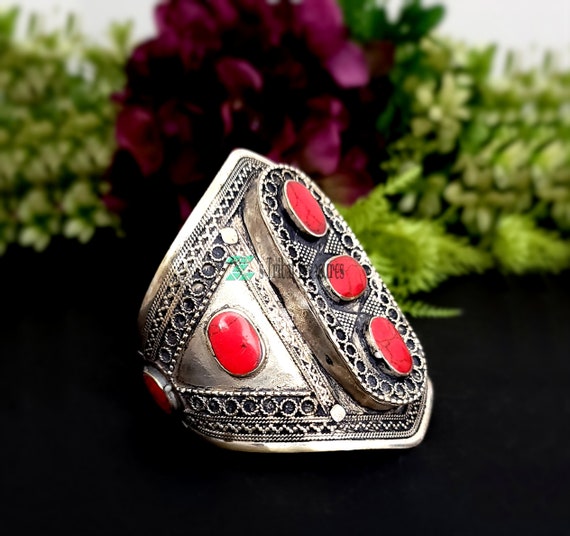 Tribal red stone cuff,Afghan Bracelet,Afghan kuch… - image 6