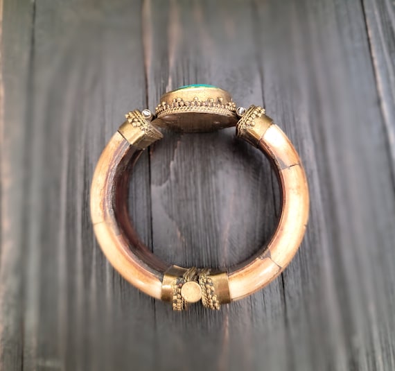 Turquoise bone bracelet,Camel bone bangle,Blue Tu… - image 3