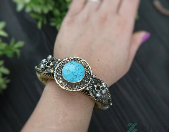 Turquoise kuchi cuff bracelet,Spring bracelet,Afg… - image 1