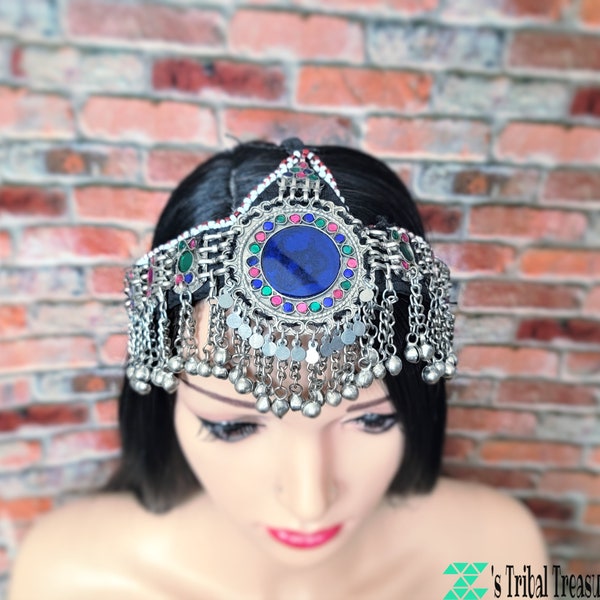 Dark Blue Tribal Forehead Band,Belly Dance Jewelry,Gypsy Headdress,Head jewelry,Head bend,Hair jewelry,Headdress,Afghan Tribal headdress