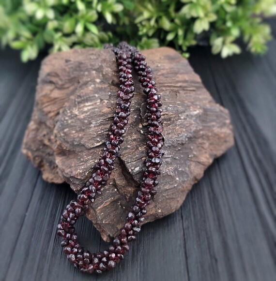 Dark red indian ruby mala,Statement necklace,Bead… - image 8