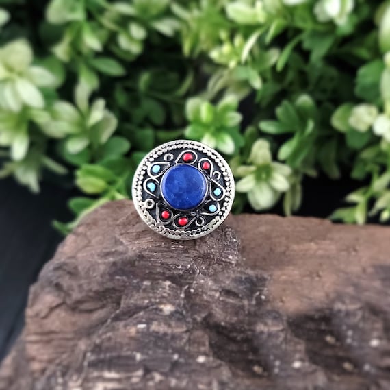 Vintage Vibes:Kuchi Afghan Ring with Stunning Lapis L… - Gem