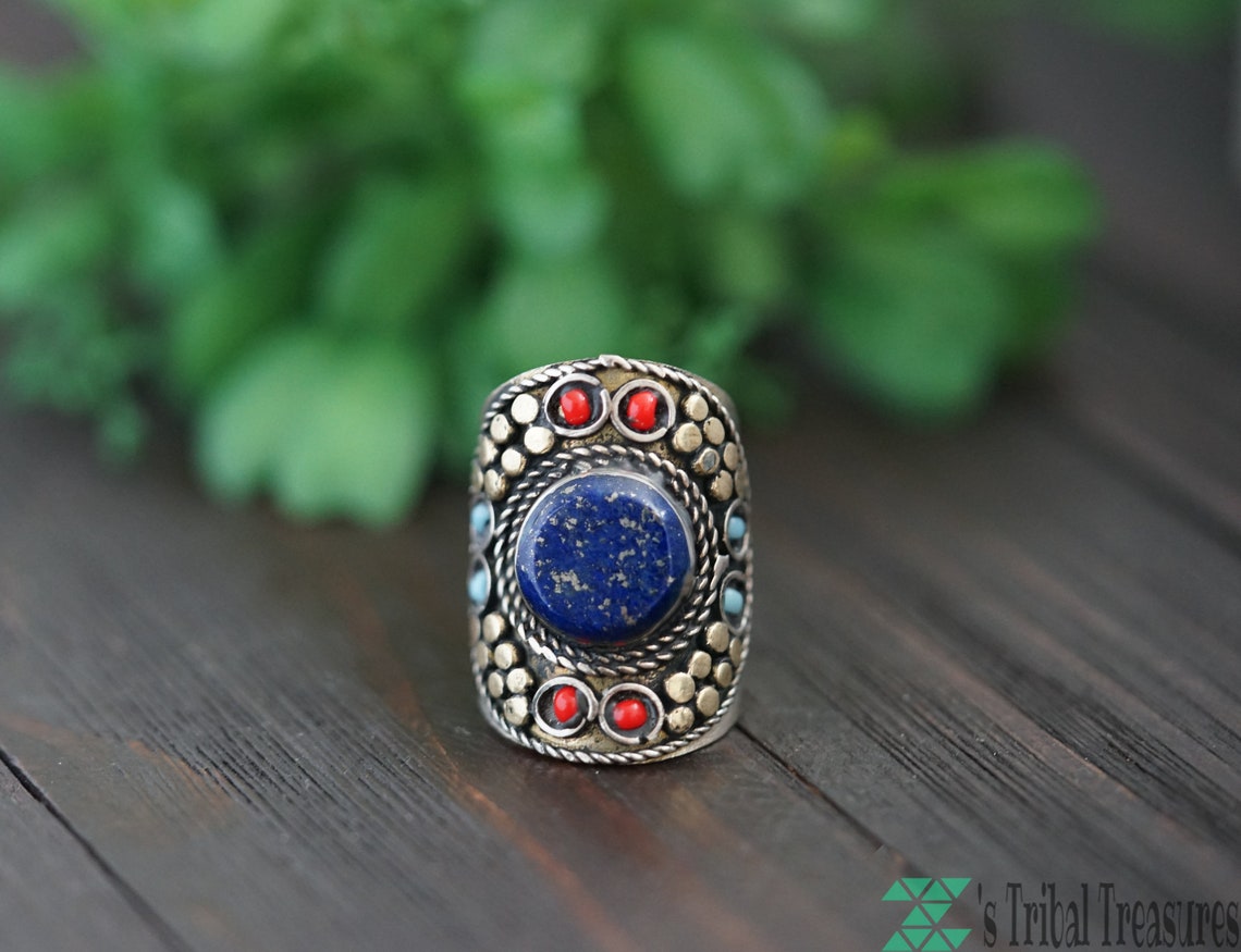 Lapis Lazuli Afghan Ring ,kuchi Ring,gypsy Ring,lapis Stone,tribal Ring ...