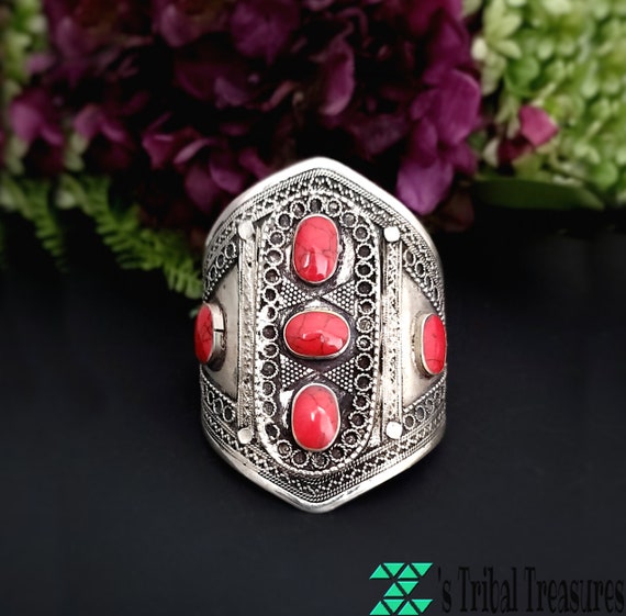 Tribal red stone cuff,Afghan Bracelet,Afghan kuch… - image 3