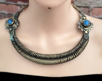 Brass Tone Spiral Choker Necklace,Vintage Nomadic Choker