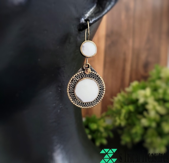 White earring,Kuchi earring,Boho earring,White je… - image 1
