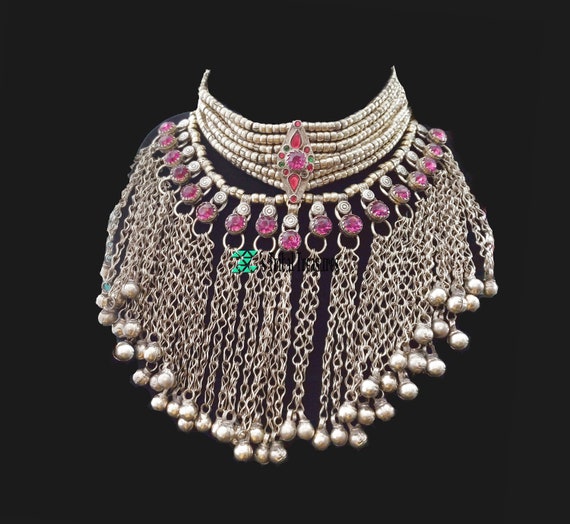 Hot Pink Kashmiri Chain Choker,Tribal Choker,Ethni