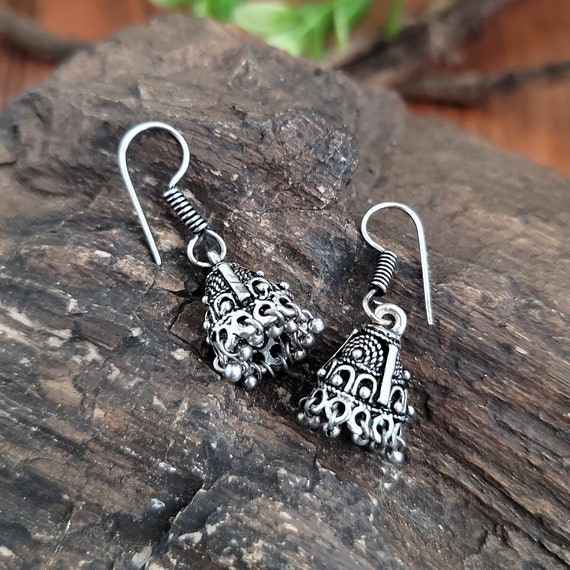 Mini jhumka earring,Indian jhumka,Antique silver … - image 7