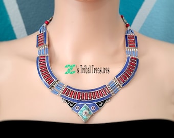 Collar de coral y turquesa, collar llamativo, collar nepalí, collar budista, joyería tibetana, piedras semipreciosas, collar de lapislázuli
