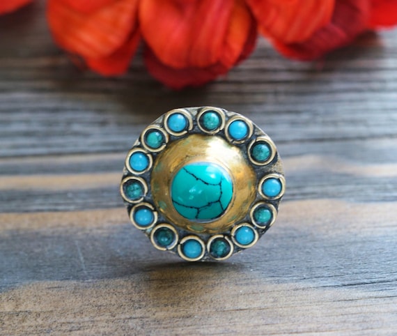 Green turquoise Afghan ring,Statement ring,Kuchi … - image 1