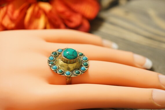 Green turquoise Afghan ring,Statement ring,Kuchi … - image 4