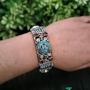 Tibetan jewelry,Ethnic tribal style bracelet,Buddhist jewelry,Turquoise cuff bracelet,Coral bracelet,Tibetan turquoise and coral bracelet,