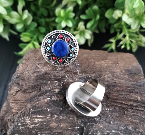 Vintage Vibes:Kuchi Afghan Ring with Stunning Lapis L… - Gem