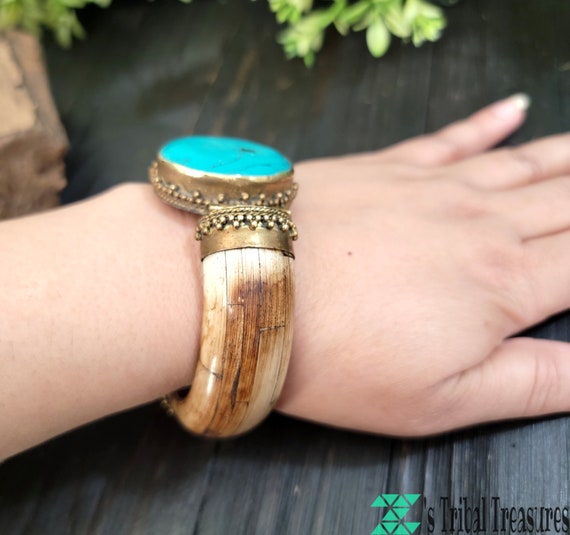 Turquoise bone bracelet,Camel bone bangle,Blue Tu… - image 6
