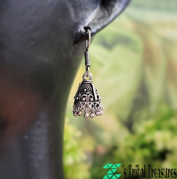 Mini jhumka earring,Indian jhumka,Antique silver … - image 4