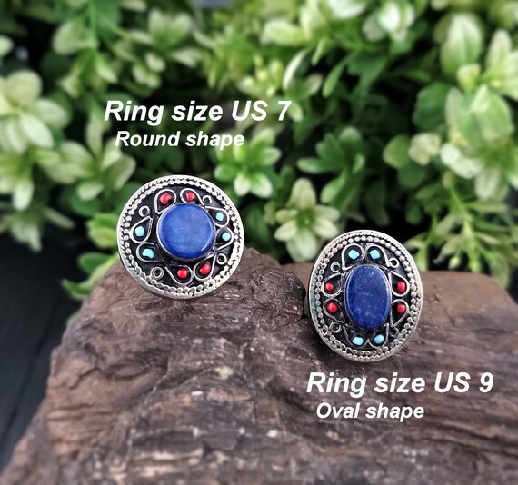Vintage Vibes:Kuchi Afghan Ring with Stunning Lapis L… - Gem