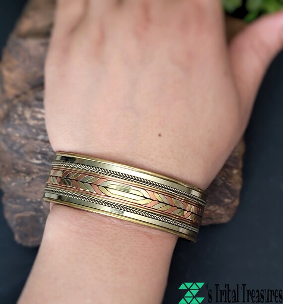 Wide cuff bracelet,Men cuff bracelet,Copper bracelet,… Gem