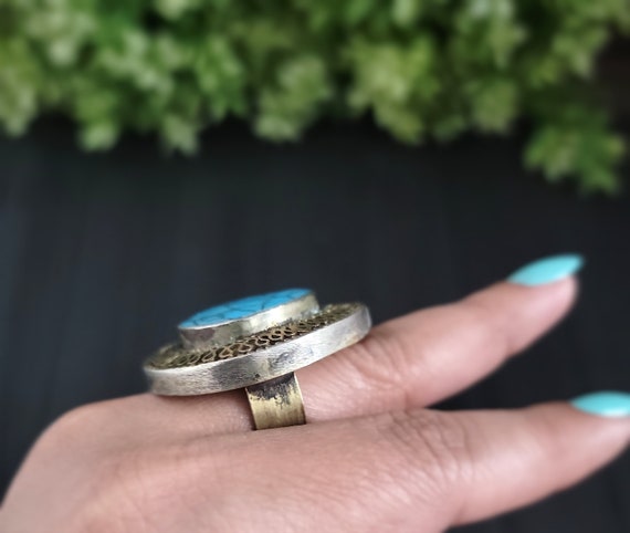 Large turquoise teardrop shape stone ring,Afghan … - image 5