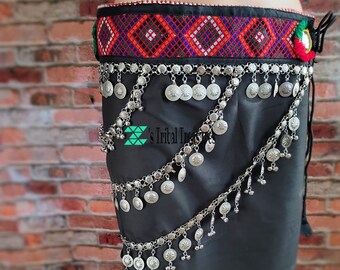 Ethnic Afghan Kuchi Belly Dance Belt: Silver Tribal Boho Belt Silver Kuchi Belt Afghan Belt Gypsy Belt Fusion Dance Belt  main image 3