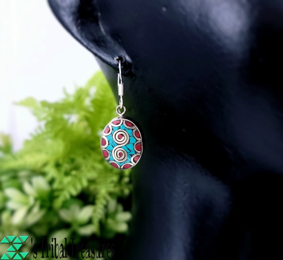 Tibetan Jewelry,Turquoise Inlay Stone Earring,Red… - image 7
