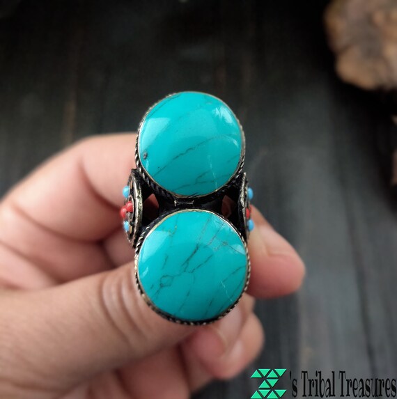 kuchi Turquoise ring,Afghan ring,Kuchi ring,Turqu… - image 5